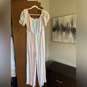 Altar’d State Pastel Colored Striped Jumpsuit | women’s size large